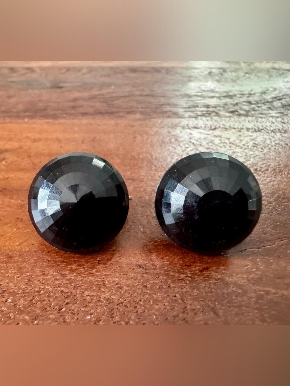 Vintage Black Faceted Dalsheim Plastic Button Clip On Earrings